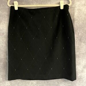 J. McLaughlin Black Wool Cashmere Diamond Pattern Pencil‎ Skirt Size 10 Classic